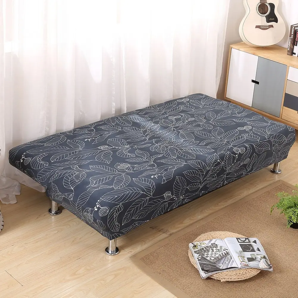 MIFXIN Armless Sofa Cover Futon Slipcover Navy Leaves Stretch Spandex 180-210cm (71-82 inch) | Protects Furniture from Pets & Spills - view 3
