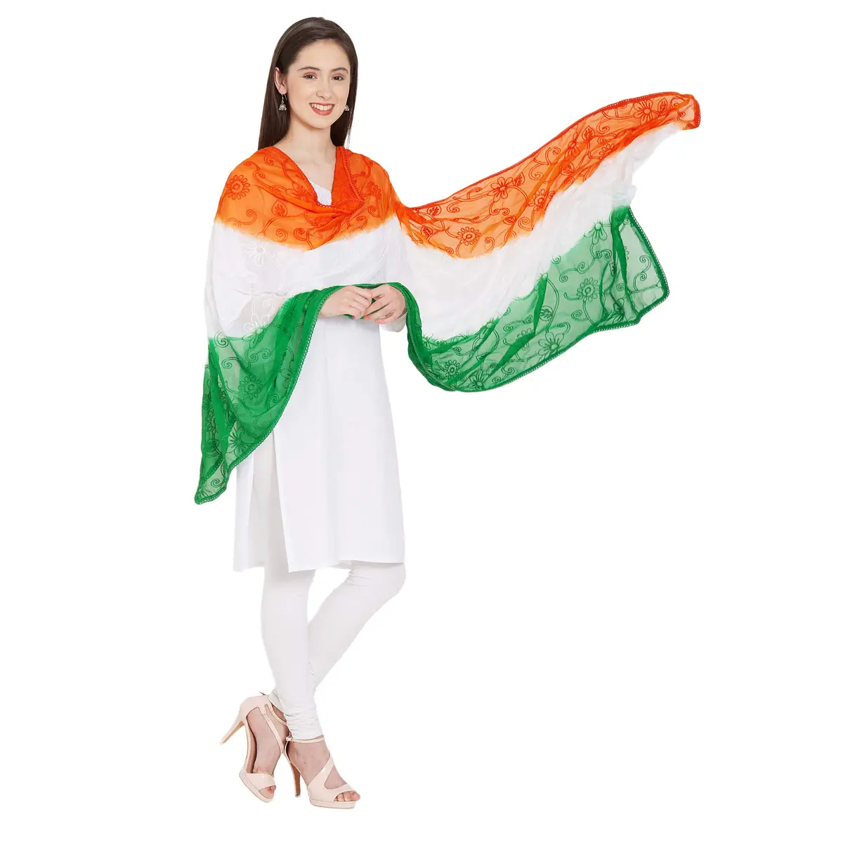 DUPATTA BAZAAR Women's Multi Colour Dupatta 2.4m | Embroidered Chiffon for Indian Independence Day - view 5