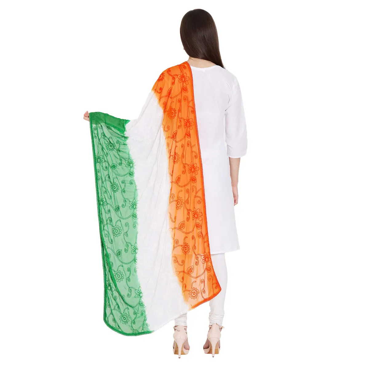 DUPATTA BAZAAR Women's Multi Colour Dupatta 2.4m | Embroidered Chiffon for Indian Independence Day - view 6