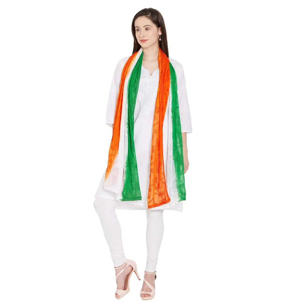 DUPATTA BAZAAR Women's Multi Colour Dupatta 2.4m | Embroidered Chiffon for Indian Independence Day - view 7