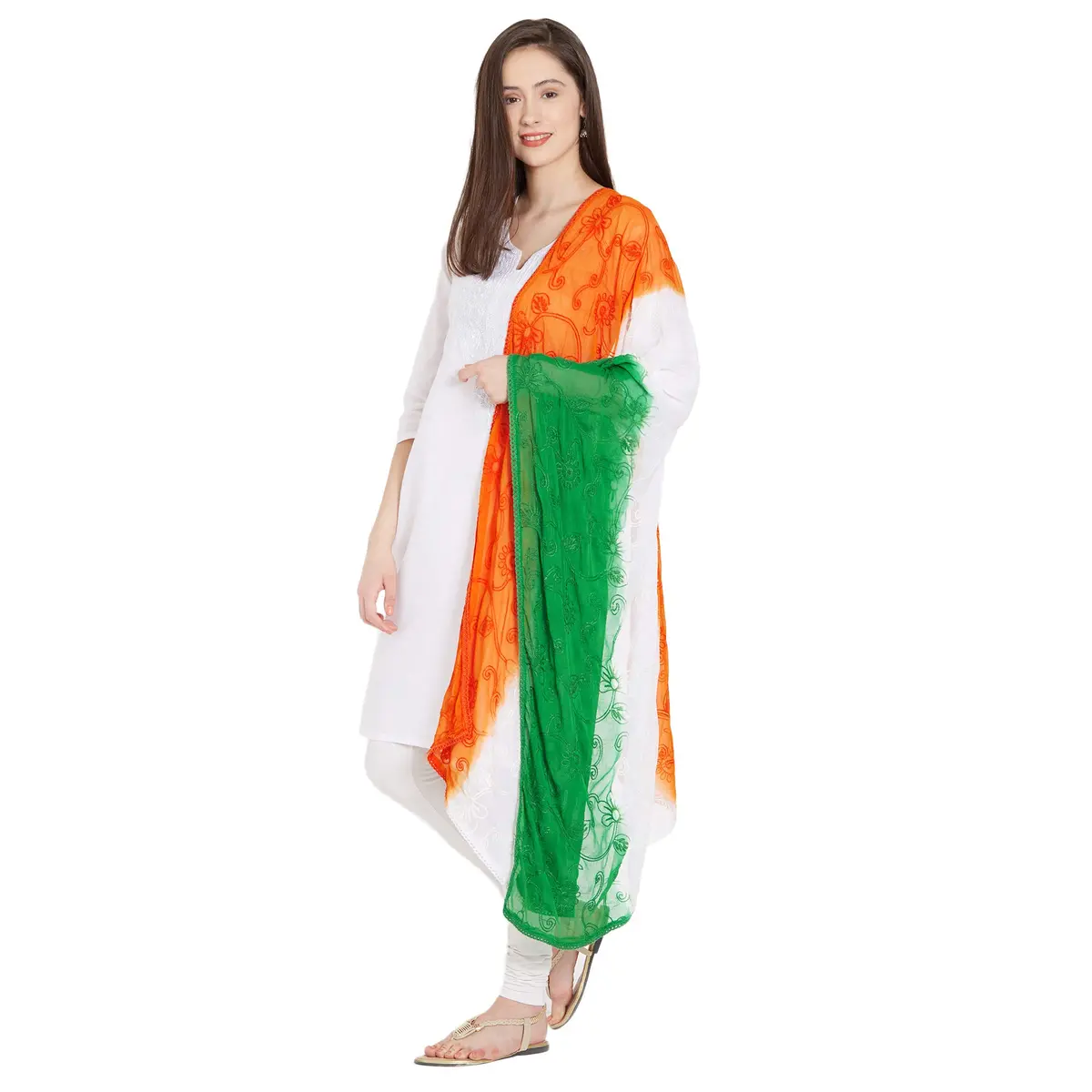 DUPATTA BAZAAR Women's Multi Colour Dupatta 2.4m | Embroidered Chiffon for Indian Independence Day - view 3