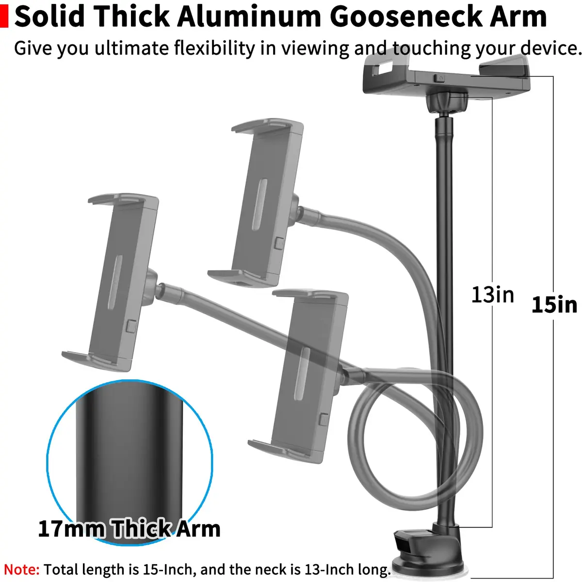 APPS2Car Tablet Car Mount Holder for iPad Truck Holder Long Arm Extension | 13-Inch Flexible Gooseneck - view 5