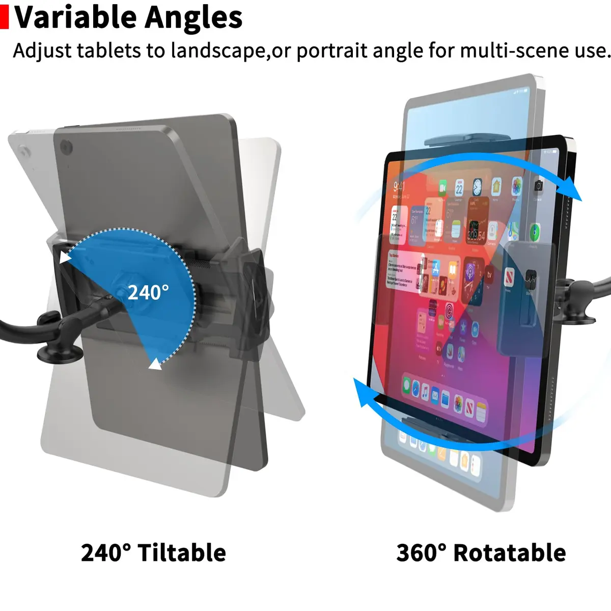 APPS2Car Tablet Car Mount Holder for iPad Truck Holder Long Arm Extension | 13-Inch Flexible Gooseneck - view 7