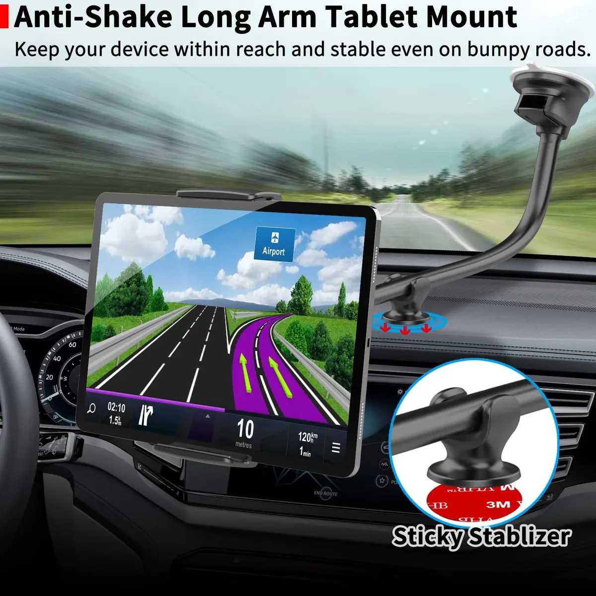 APPS2Car Tablet Car Mount Holder for iPad Truck Holder Long Arm Extension | 13-Inch Flexible Gooseneck - view 3