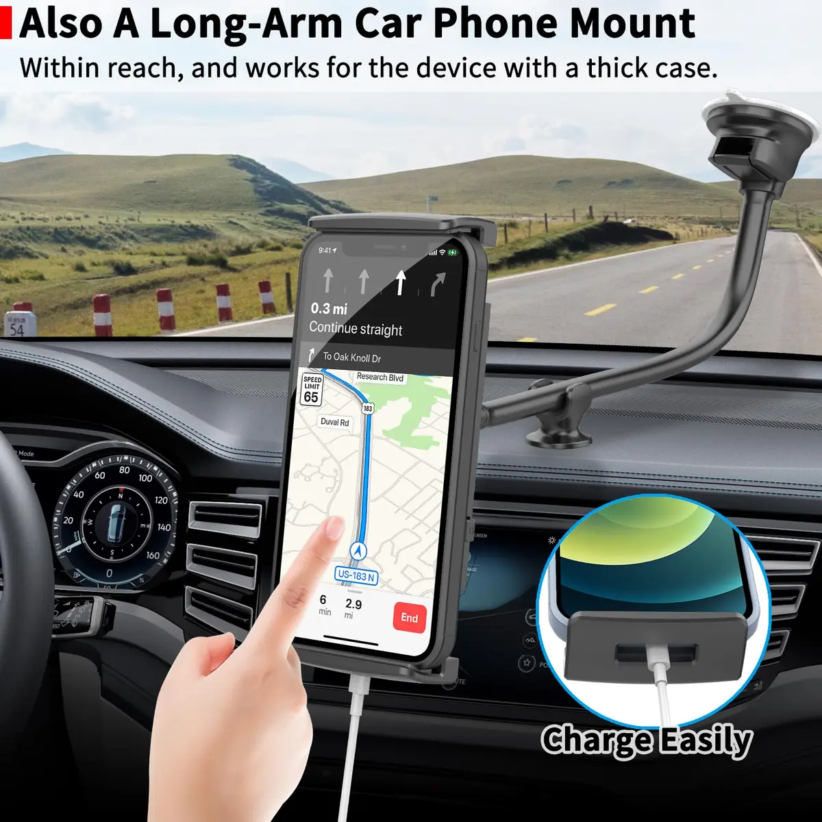 APPS2Car Tablet Car Mount Holder for iPad Truck Holder Long Arm Extension | 13-Inch Flexible Gooseneck - view 4