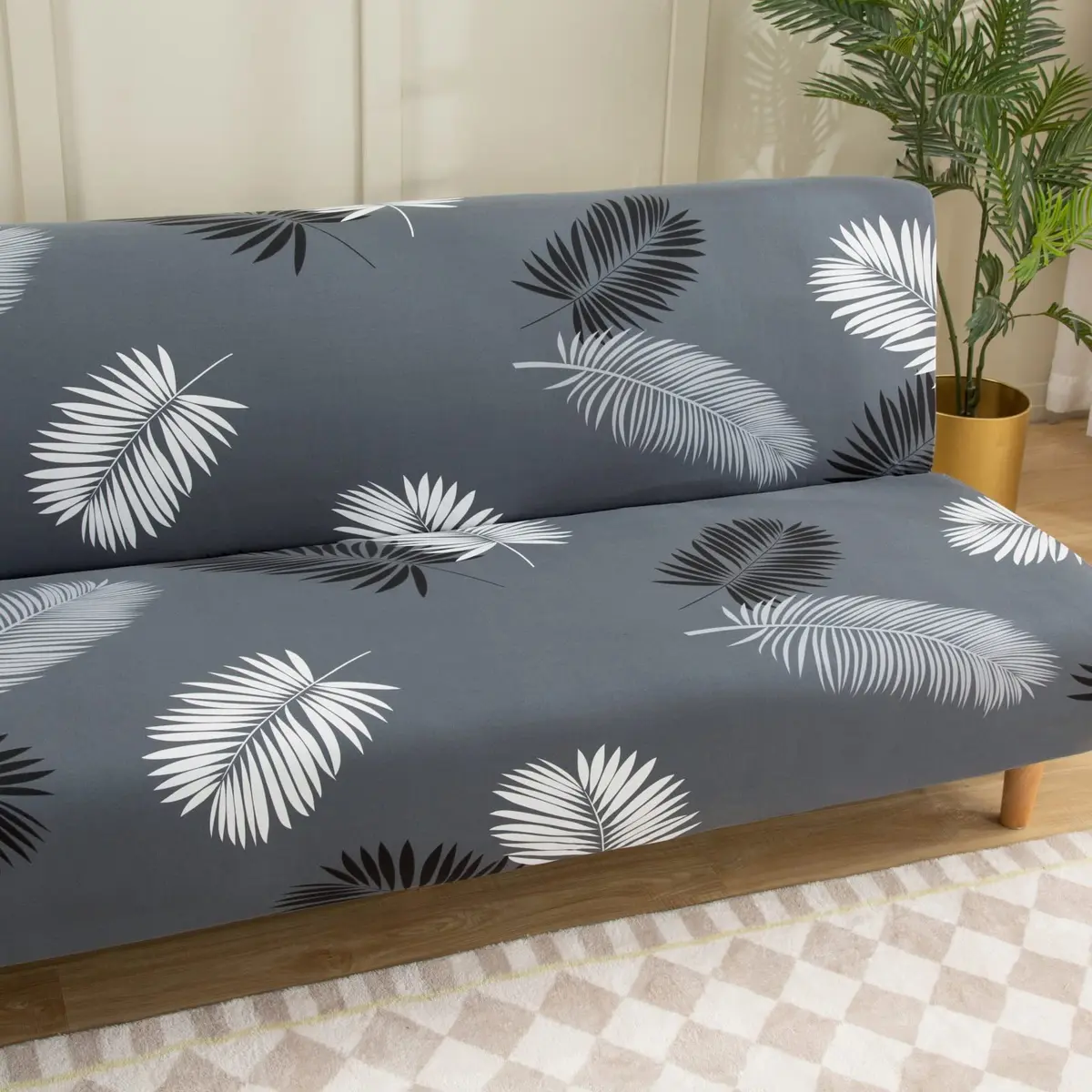 MIFXIN Armless Futon Sofa Cover Grey Feather | Stretch Elastic Folding Sofa Bed Protector 180-210cm (71-82 inch) - view 5