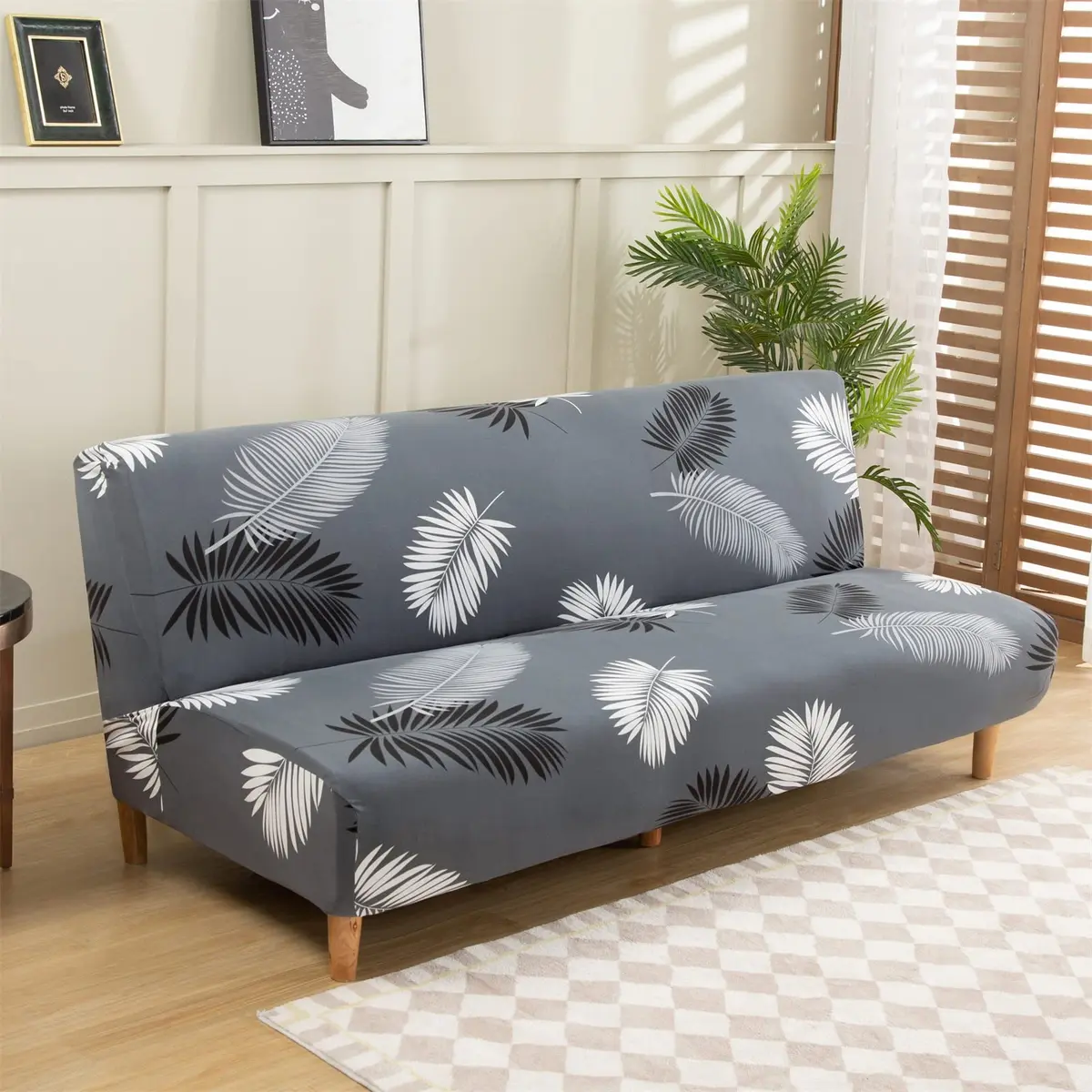 MIFXIN Armless Futon Sofa Cover Grey Feather | Stretch Elastic Folding Sofa Bed Protector 180-210cm (71-82 inch) - view 9
