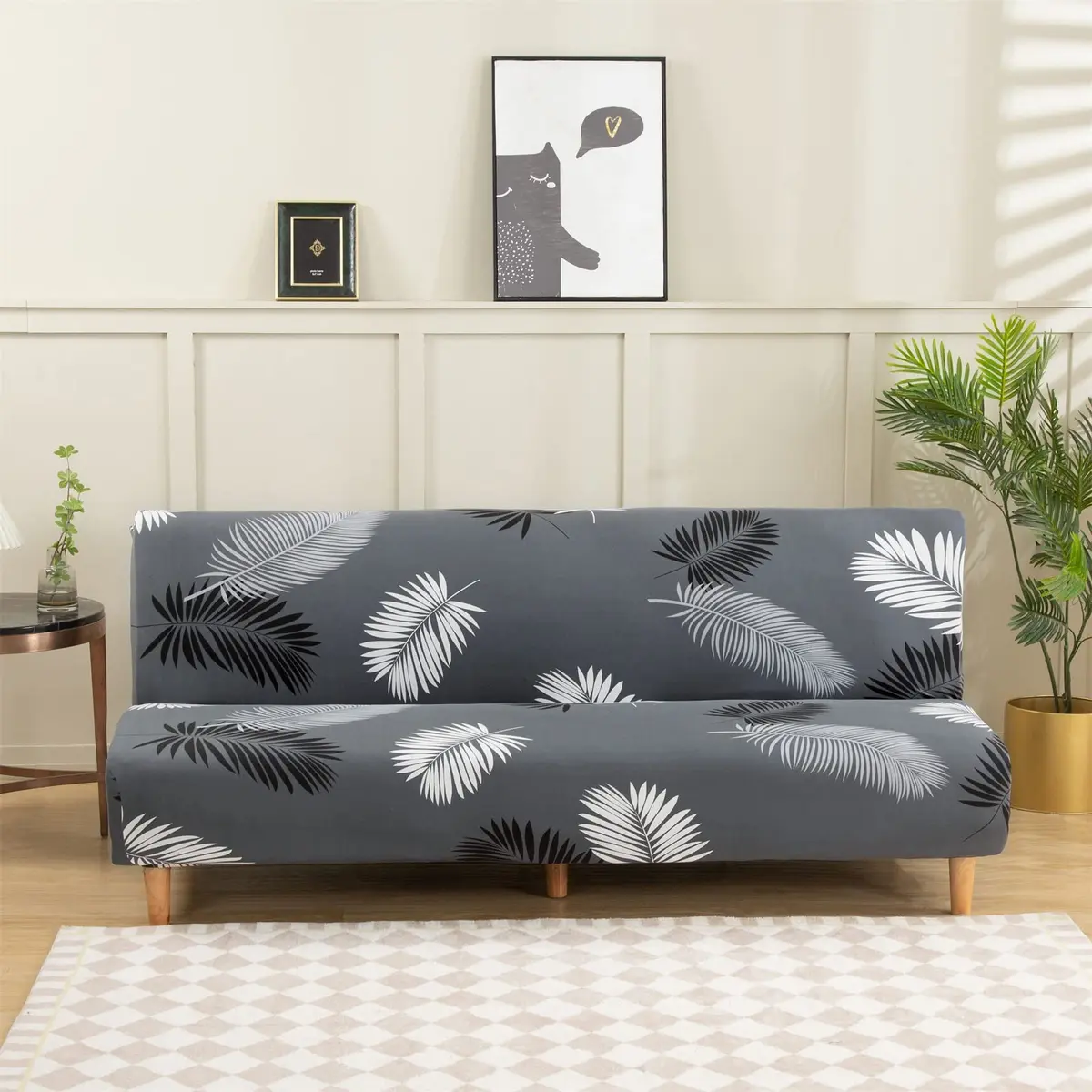 MIFXIN Armless Futon Sofa Cover Grey Feather | Stretch Elastic Folding Sofa Bed Protector 180-210cm (71-82 inch) - view 2