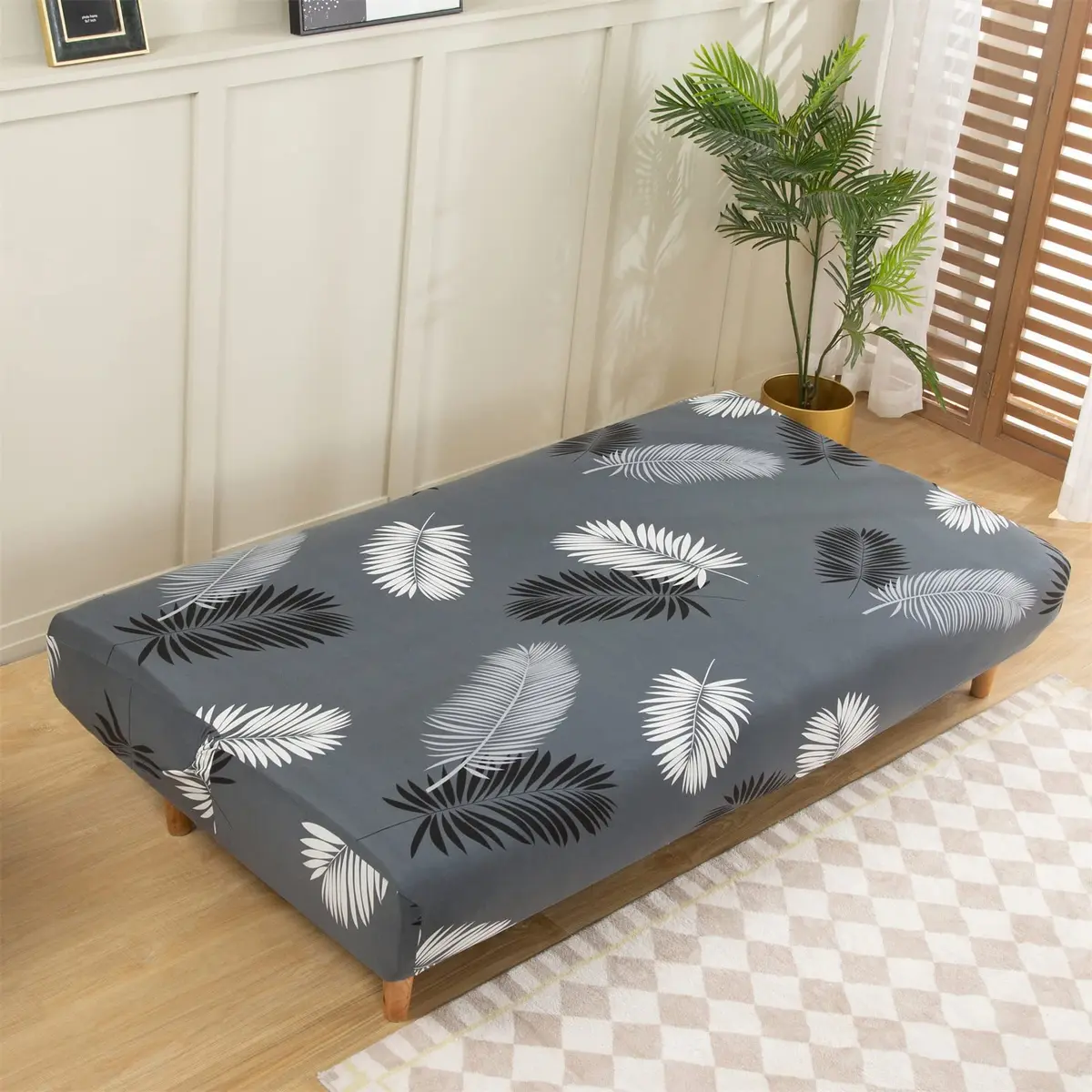 MIFXIN Armless Futon Sofa Cover Grey Feather | Stretch Elastic Folding Sofa Bed Protector 180-210cm (71-82 inch) - view 3