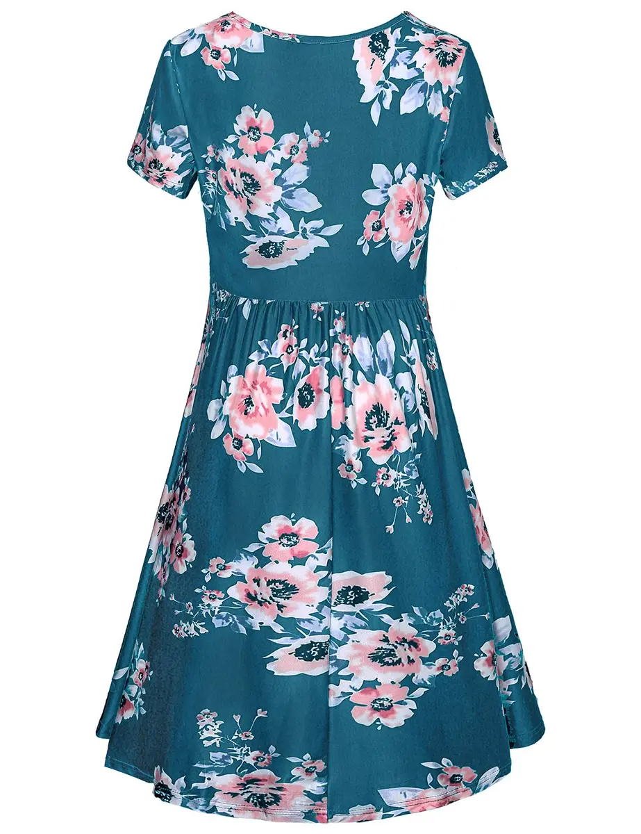 connche Nursing Dress for Breastfeeding Maternity Summer Dress Short Sleeve Blue Floral XL - view 3