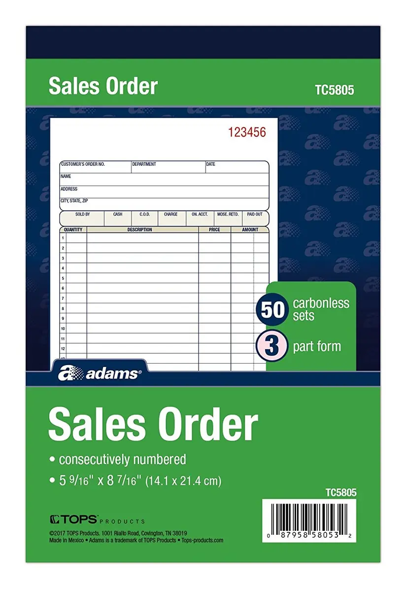 Adams Sales Order Book, 3-Part, Carbonless, White/Canary/Pink, 5-9/16" x 8-7/16" | 50 Sets per Book - view 2