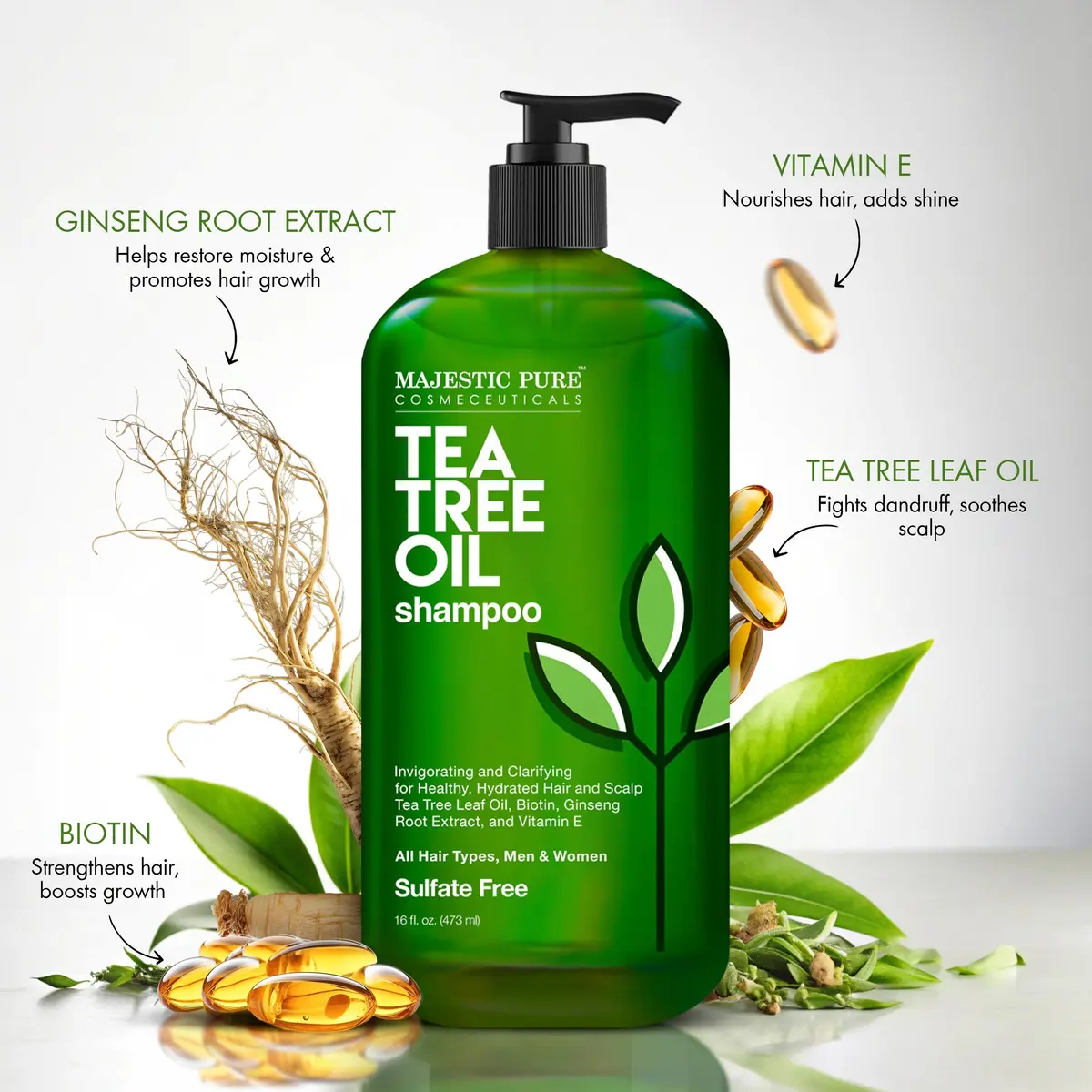 Majestic Pure Tea Tree Shampoo 473ml (16 Fl Oz) | For Dry Itchy Scalp & Hair Health - view 2