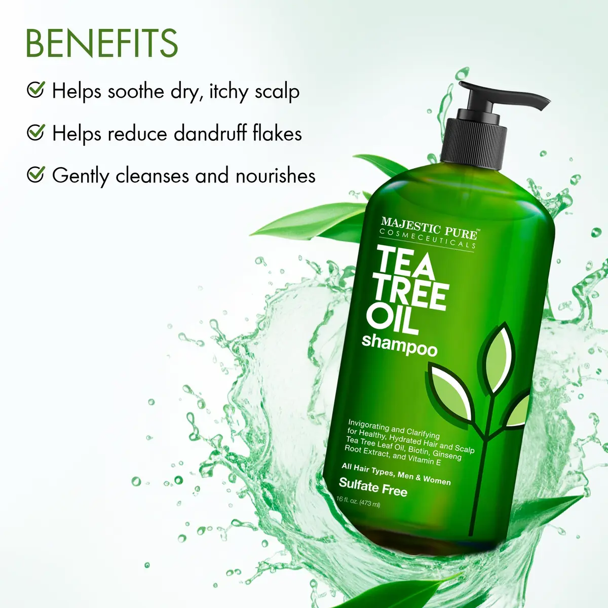 Majestic Pure Tea Tree Shampoo 473ml (16 Fl Oz) | For Dry Itchy Scalp & Hair Health - view 3