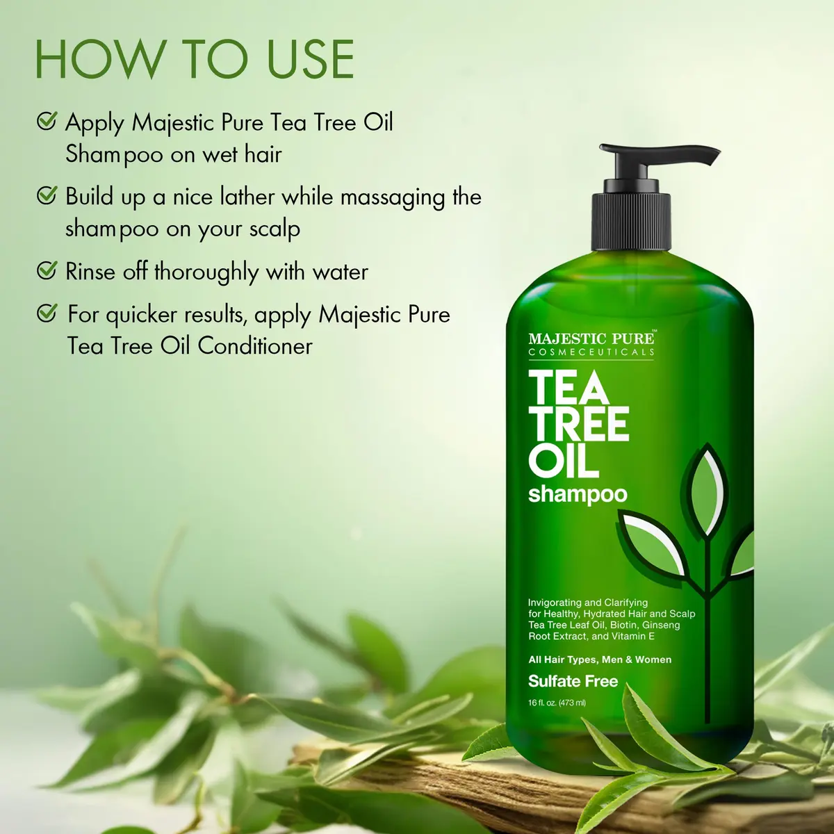 Majestic Pure Tea Tree Shampoo 473ml (16 Fl Oz) | For Dry Itchy Scalp & Hair Health - view 4