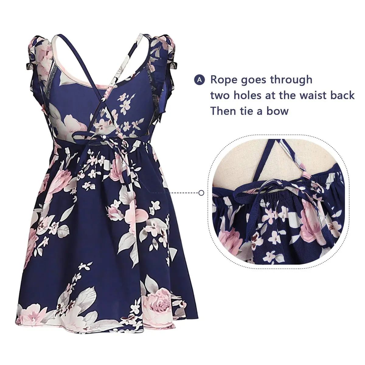 PopReal Mommy and Me Dresses Floral Printed Sleeveless Infant Baby Girl Tulle Dress Dark Blue | Family Matching Special Occasion Dress - view 5