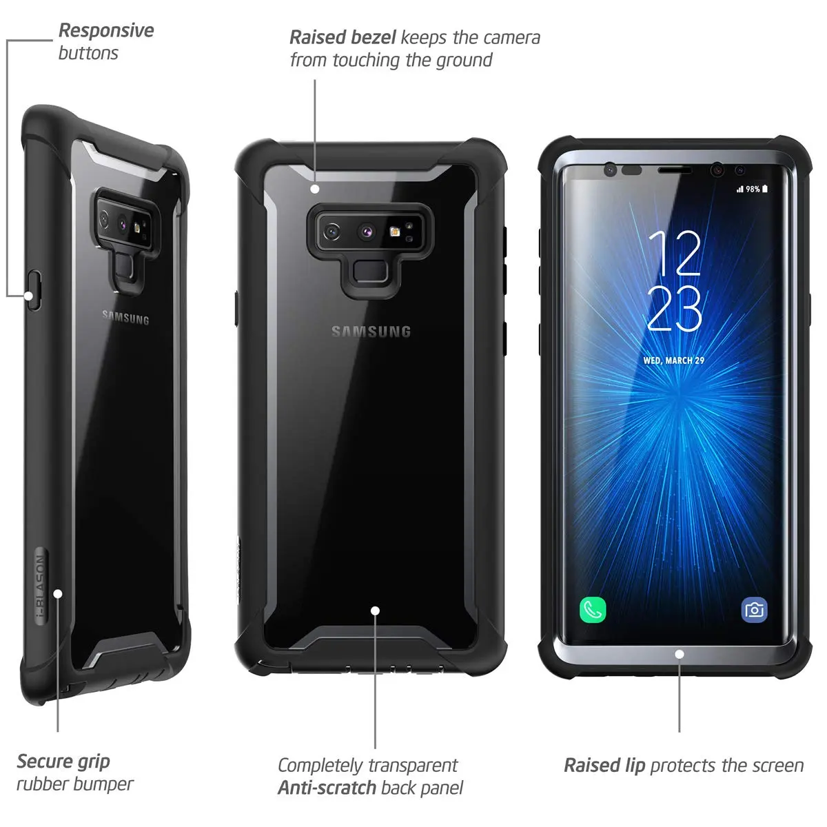 i-Blason Ares Designed for Galaxy Note 9 Case, Full-Body Rugged Clear Bumper with Built-in Screen Protector, Black | Drop & Scratch Resistant - view 5