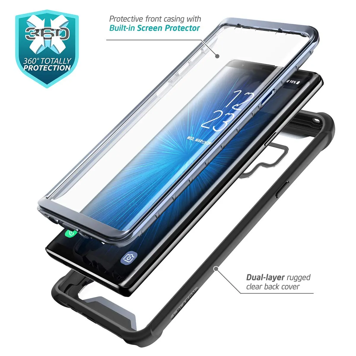 i-Blason Ares Designed for Galaxy Note 9 Case, Full-Body Rugged Clear Bumper with Built-in Screen Protector, Black | Drop & Scratch Resistant - view 2
