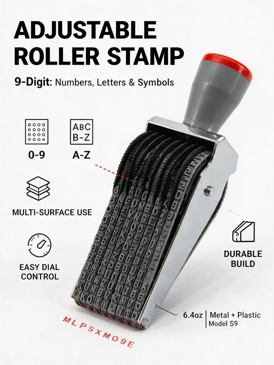 ZENG 9-Digit Adjustable Roller Stamp 46mm x 4.5mm | Multicolor Identity Protection Stamp - view 7