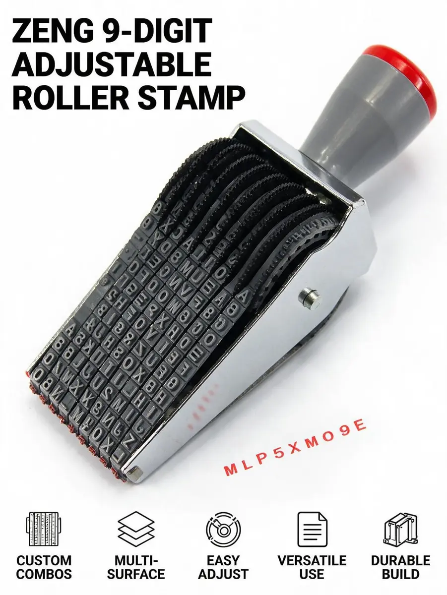 ZENG 9-Digit Adjustable Roller Stamp 46mm x 4.5mm | Multicolor Identity Protection Stamp - view 8
