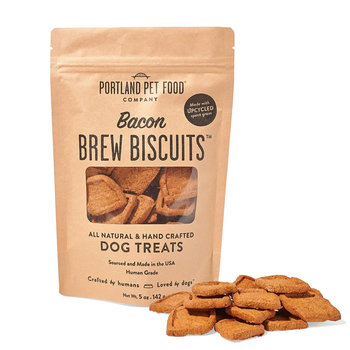 CRAFTED BY HUMANS LOVED BY DOGS Brew Biscuits, Crunchy Bacon Dog Treats, 5 oz | Natural, Human-Grade, USA-Sourced - main product image