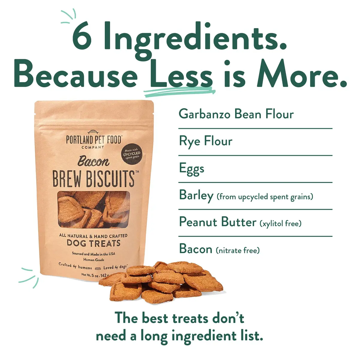 CRAFTED BY HUMANS LOVED BY DOGS Brew Biscuits, Crunchy Bacon Dog Treats, 5 oz | Natural, Human-Grade, USA-Sourced - view 3