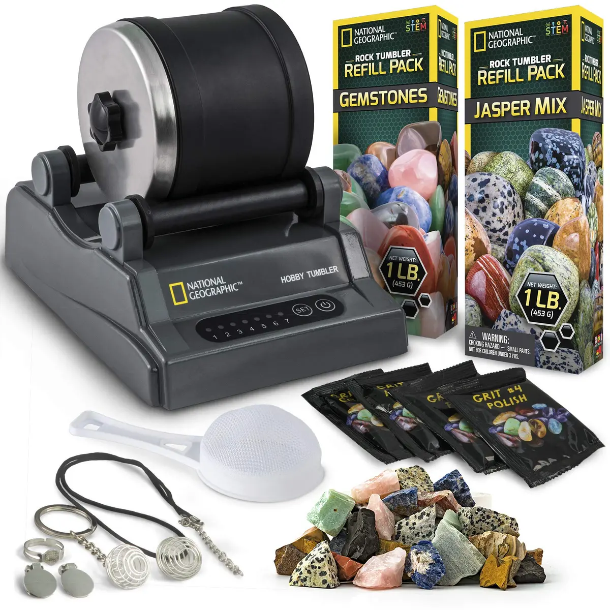 Blue Marble National Geographic Hobby Rock Tumbler Bundle for Kids and Adults | STEM Rock Polishing Kit with Gem Refills - main product image