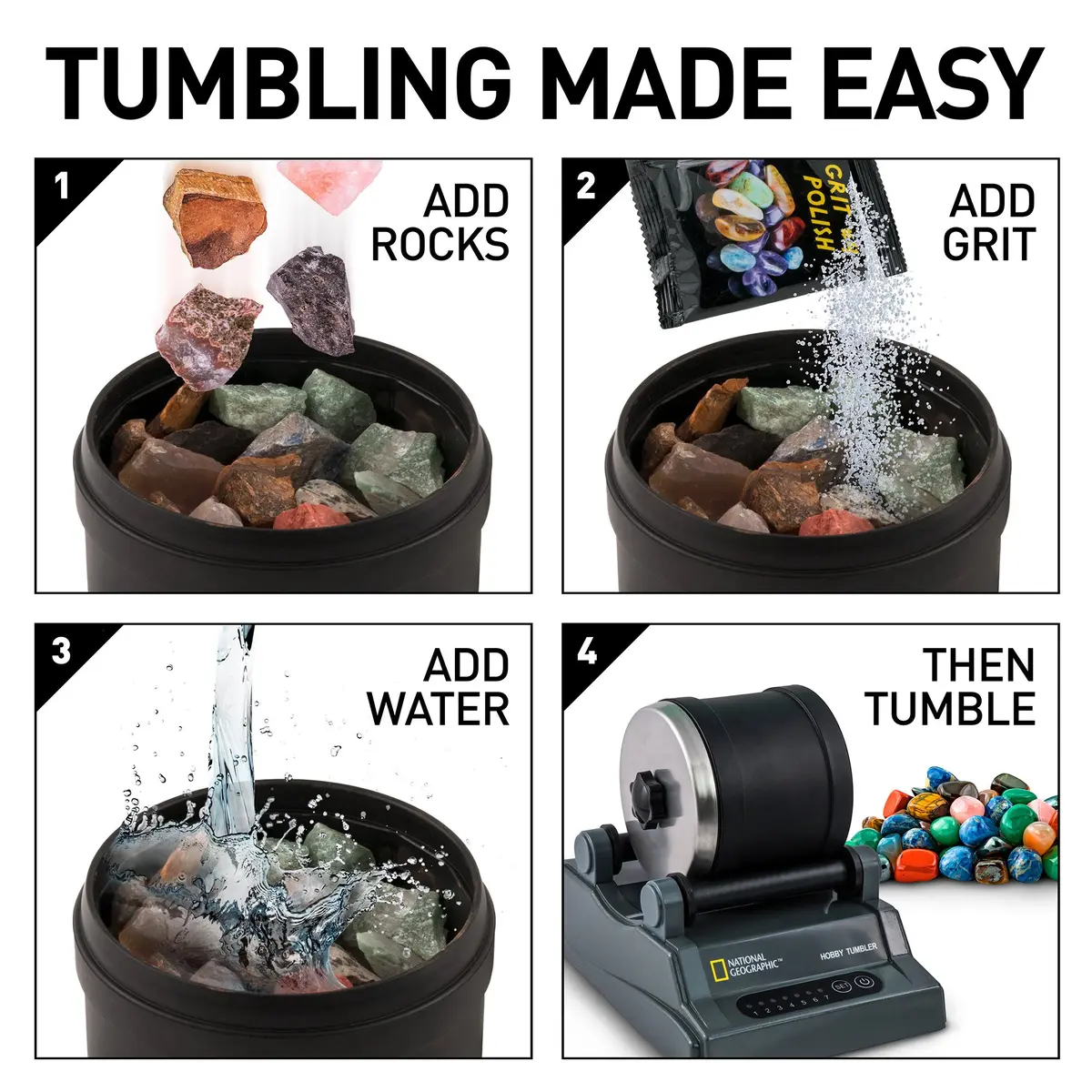 Blue Marble National Geographic Hobby Rock Tumbler Bundle for Kids and Adults | STEM Rock Polishing Kit with Gem Refills - view 7