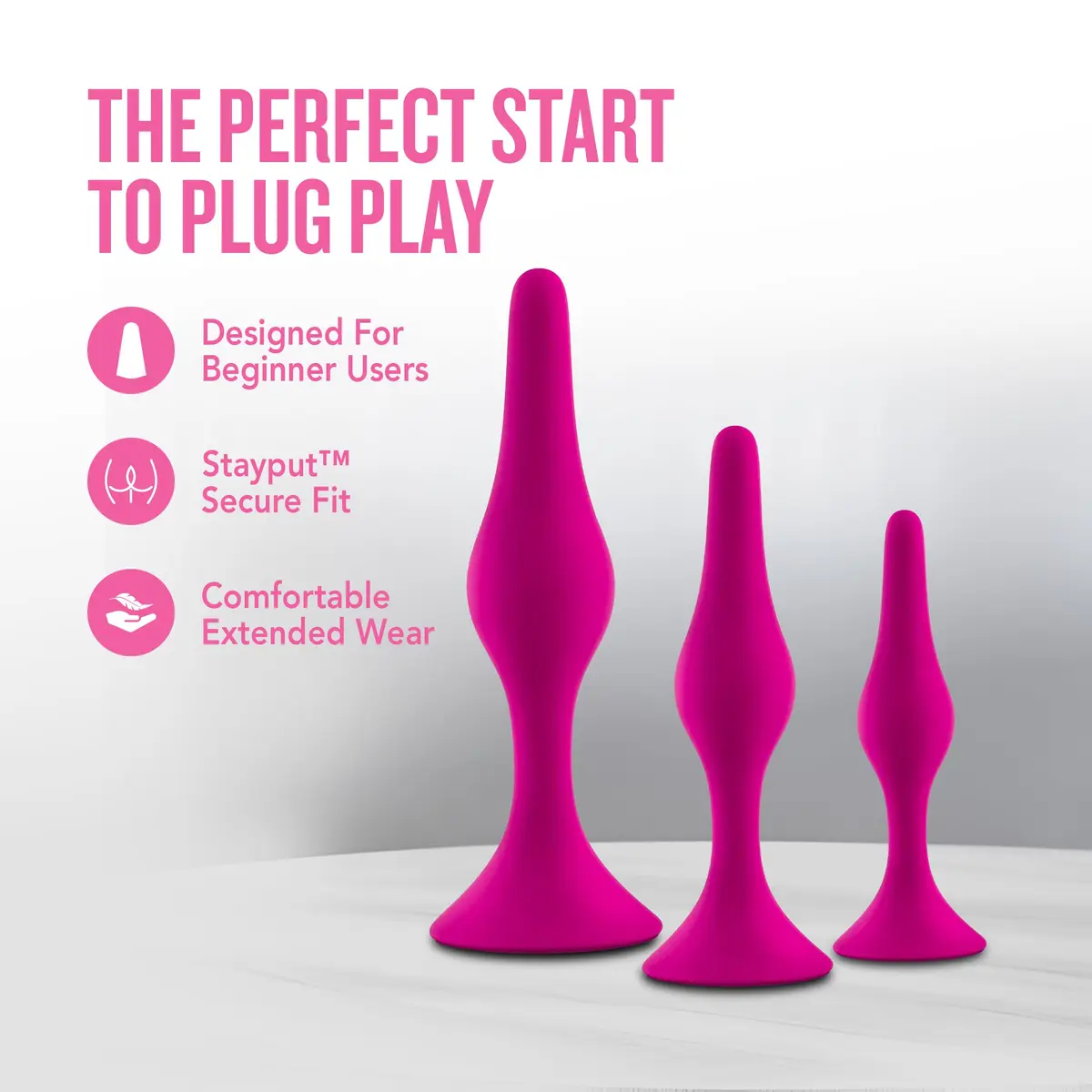 Blush Luxe Silicone Butt Plug Kit - Anal Training Set for Beginners & Advanced Users - Soft, Tapered Heads - Satin Smooth - Suction Cup Base - Pleasurable Sex Toys for Women, Men & Couples - (Pink) - view 4