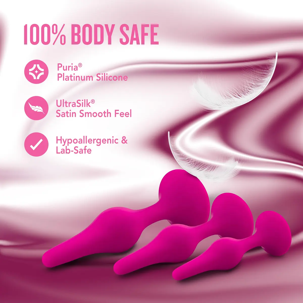 Blush Luxe Silicone Butt Plug Kit - Anal Training Set for Beginners & Advanced Users - Soft, Tapered Heads - Satin Smooth - Suction Cup Base - Pleasurable Sex Toys for Women, Men & Couples - (Pink) - view 6