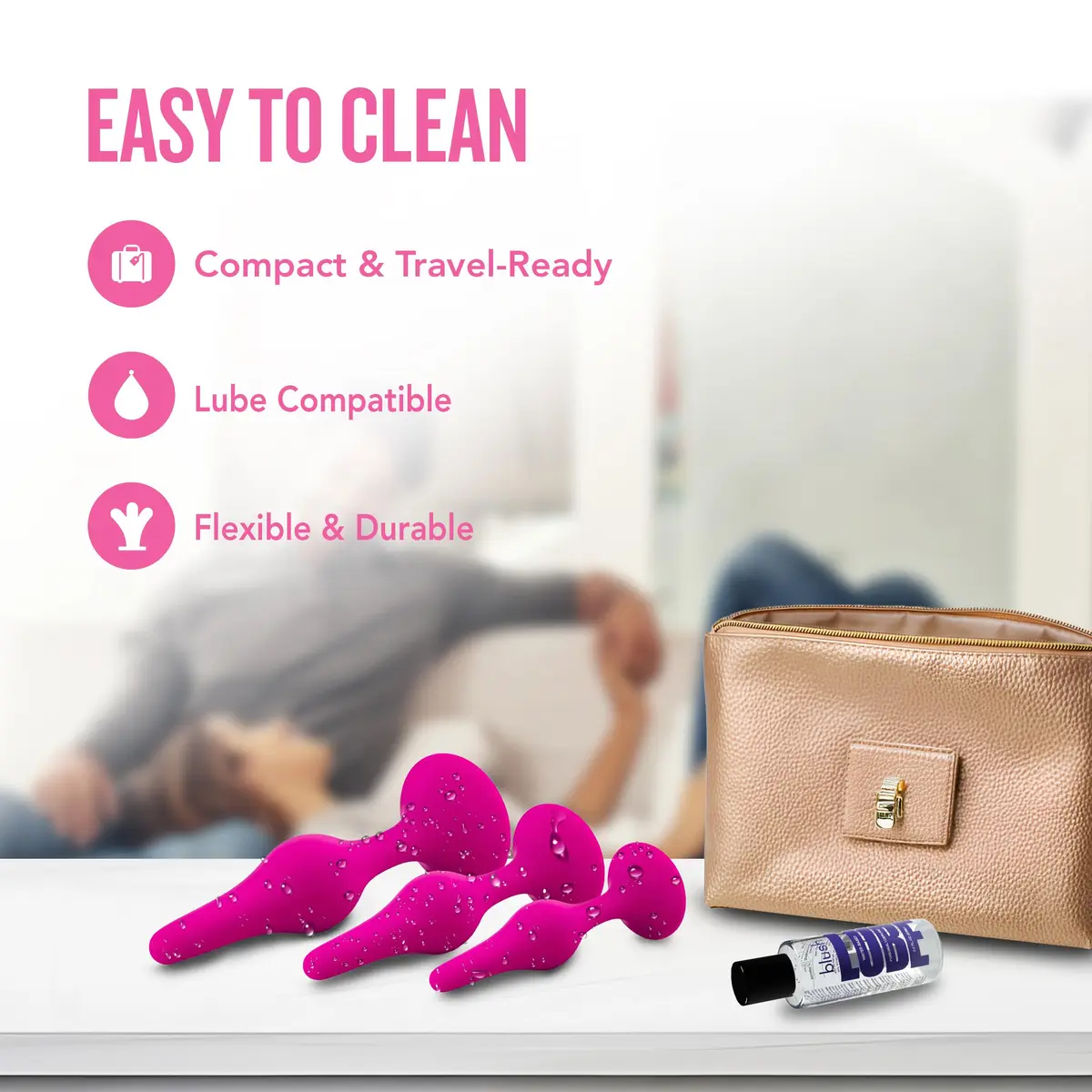 Blush Luxe Silicone Butt Plug Kit - Anal Training Set for Beginners & Advanced Users - Soft, Tapered Heads - Satin Smooth - Suction Cup Base - Pleasurable Sex Toys for Women, Men & Couples - (Pink) - view 8