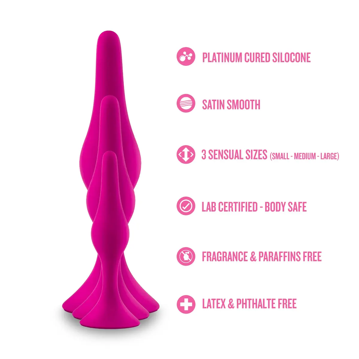 Blush Luxe Silicone Butt Plug Kit - Anal Training Set for Beginners & Advanced Users - Soft, Tapered Heads - Satin Smooth - Suction Cup Base - Pleasurable Sex Toys for Women, Men & Couples - (Pink) - view 2