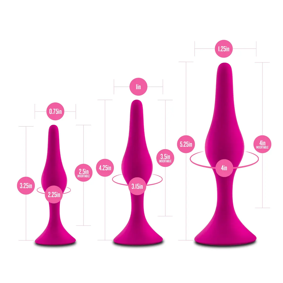 Blush Luxe Silicone Butt Plug Kit - Anal Training Set for Beginners & Advanced Users - Soft, Tapered Heads - Satin Smooth - Suction Cup Base - Pleasurable Sex Toys for Women, Men & Couples - (Pink) - view 3