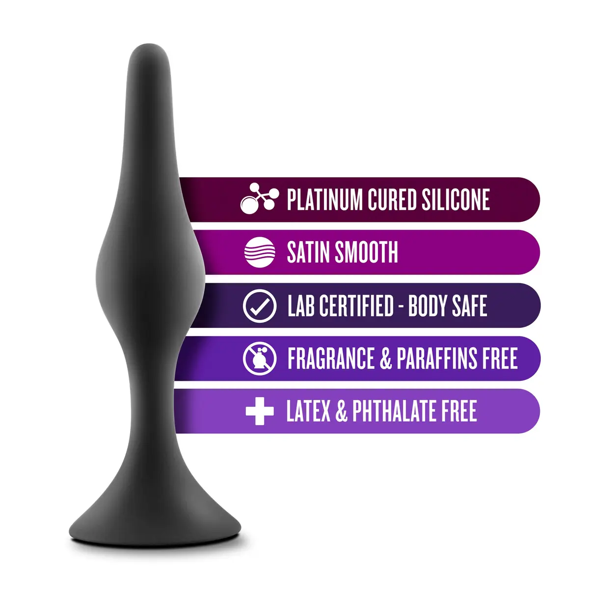Blush Luxe Beginner Silicone Butt Plug - 3.25" Small Size Anal Plug - Soft, Tapered Heads - Satin Smooth Anal Trainer- Suction Cup Base - Pleasurable Adult Sex Toy for Women Men & Couples - Black - view 2