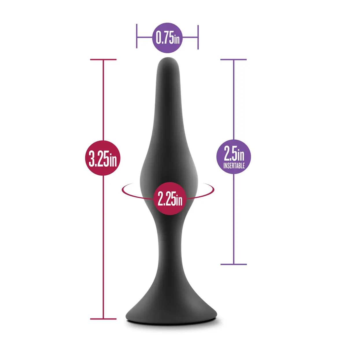 Blush Luxe Beginner Silicone Butt Plug - 3.25" Small Size Anal Plug - Soft, Tapered Heads - Satin Smooth Anal Trainer- Suction Cup Base - Pleasurable Adult Sex Toy for Women Men & Couples - Black - view 3
