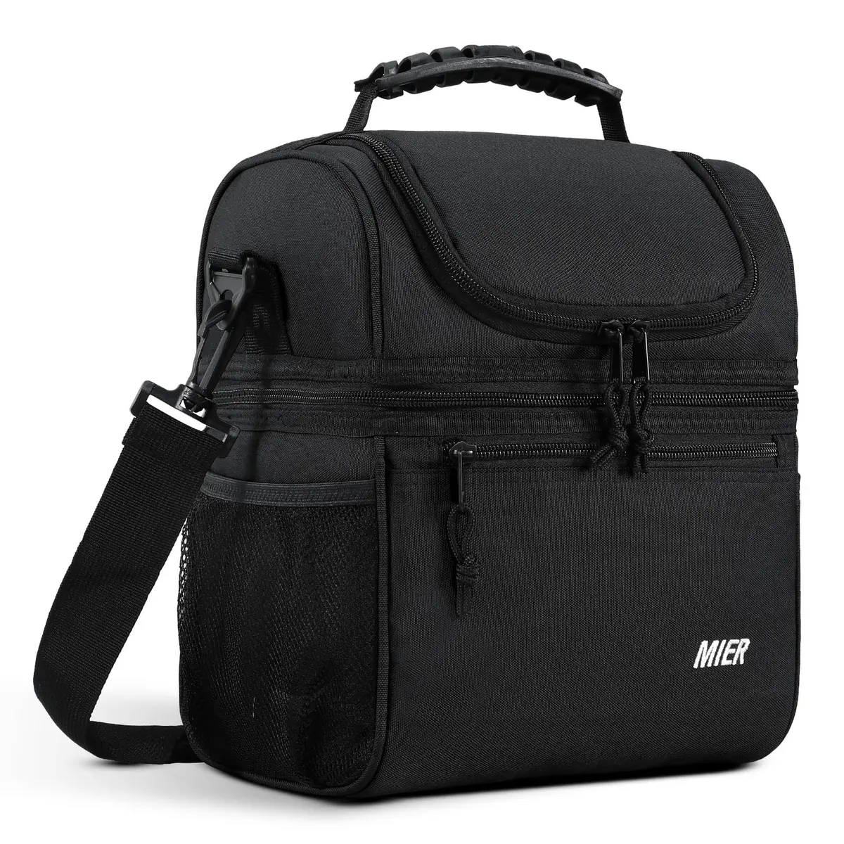 MIER Insulated Lunch Box Bag Dual Compartment Black | Keeps Hot & Cold Foods Separate - main product image