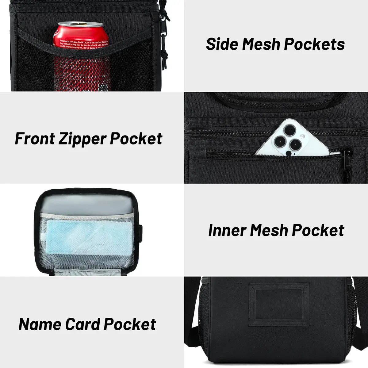 MIER Insulated Lunch Box Bag Dual Compartment Black | Keeps Hot & Cold Foods Separate - view 5