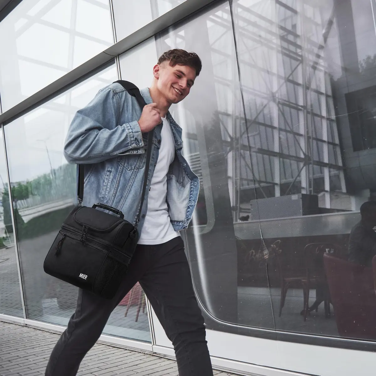 MIER Insulated Lunch Box Bag Dual Compartment Black | Keeps Hot & Cold Foods Separate - view 7