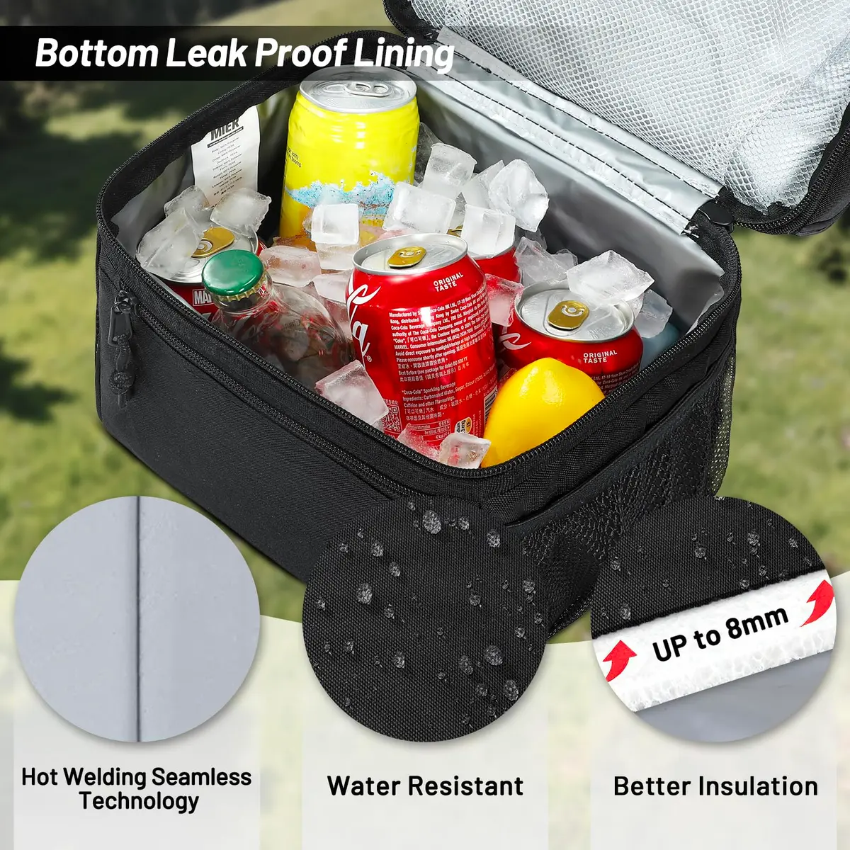 MIER Insulated Lunch Box Bag Dual Compartment Black | Keeps Hot & Cold Foods Separate - view 3