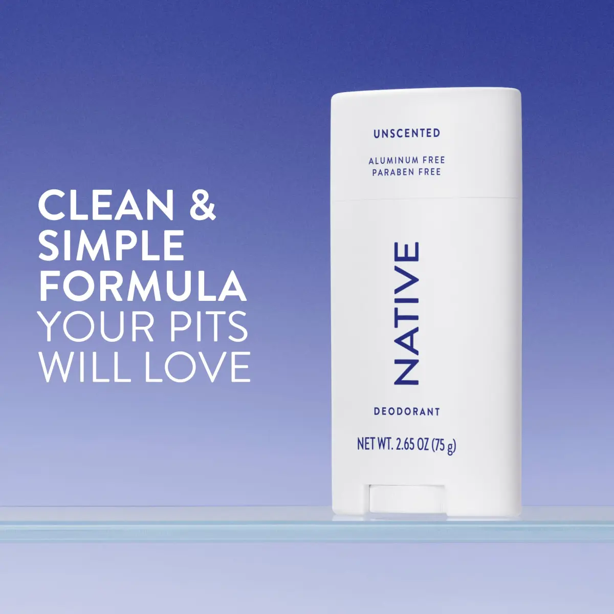 Native Unscented Aluminum-Free Deodorant Stick 75ml (2.65oz) | 72-Hour Odor Protection - view 2