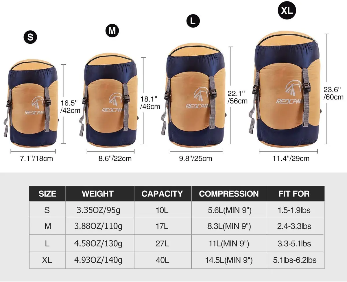 REDCAMP Nylon Compression Stuff Sack Large Orange | Lightweight Sleeping Bag Compression Sack for Backpacking, Hiking, Camping - view 4