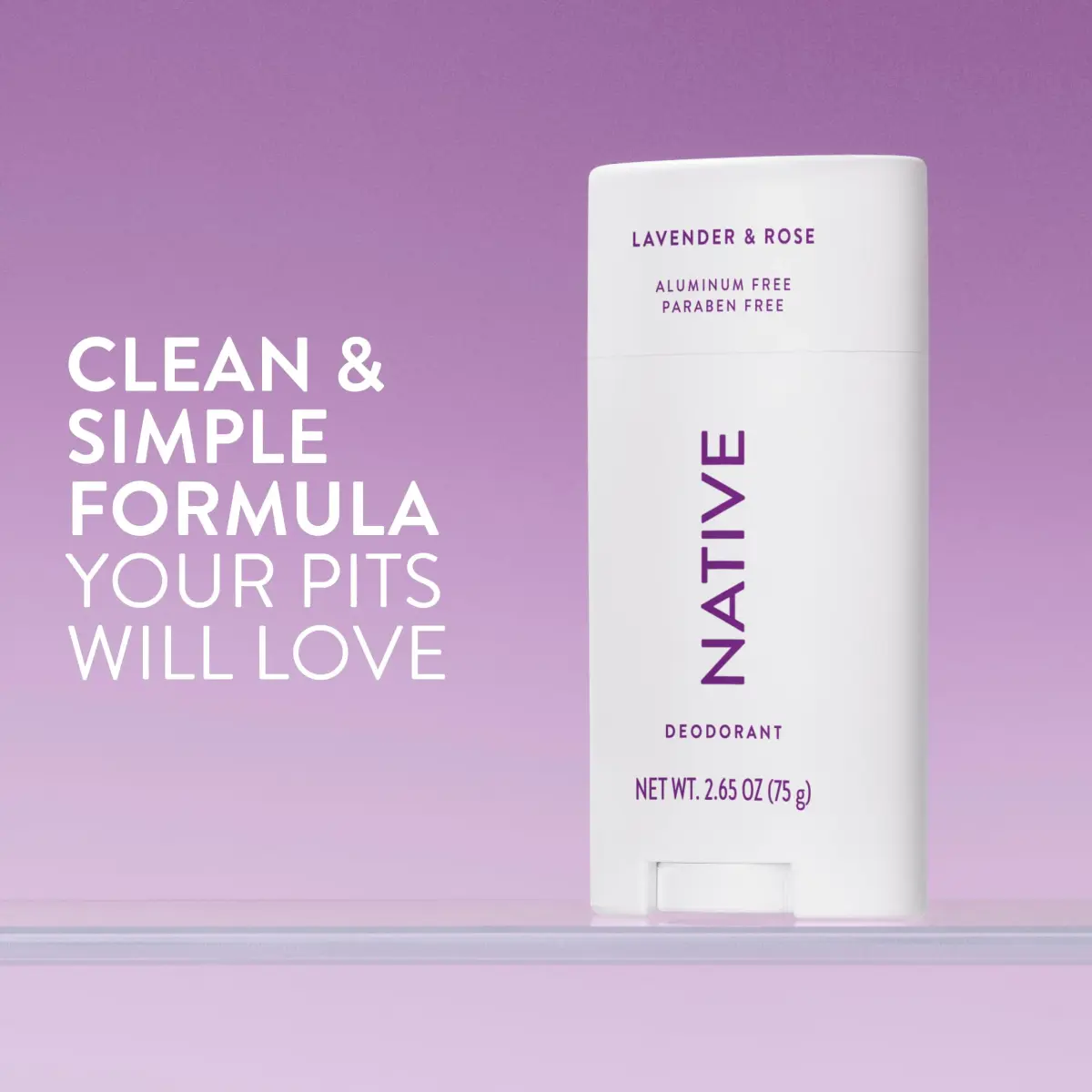 Native Natural Deodorant Lavender & Rose 75g (2.65oz) | 72-Hour Odor Control - view 2