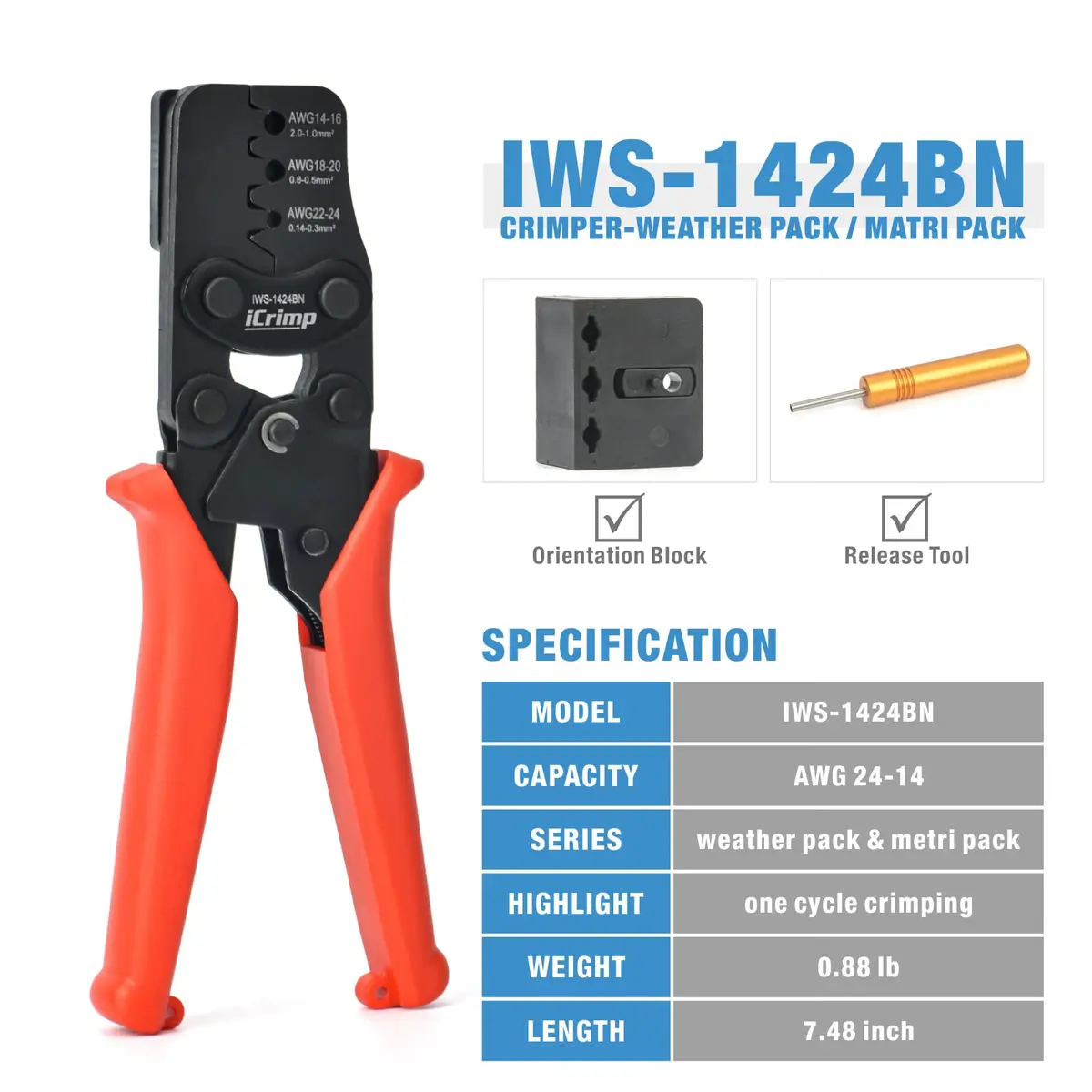 IWISS iCrimp Weather Pack Crimp Tool for AWG 24-14 | Complete OEM Connector Assembly - view 2