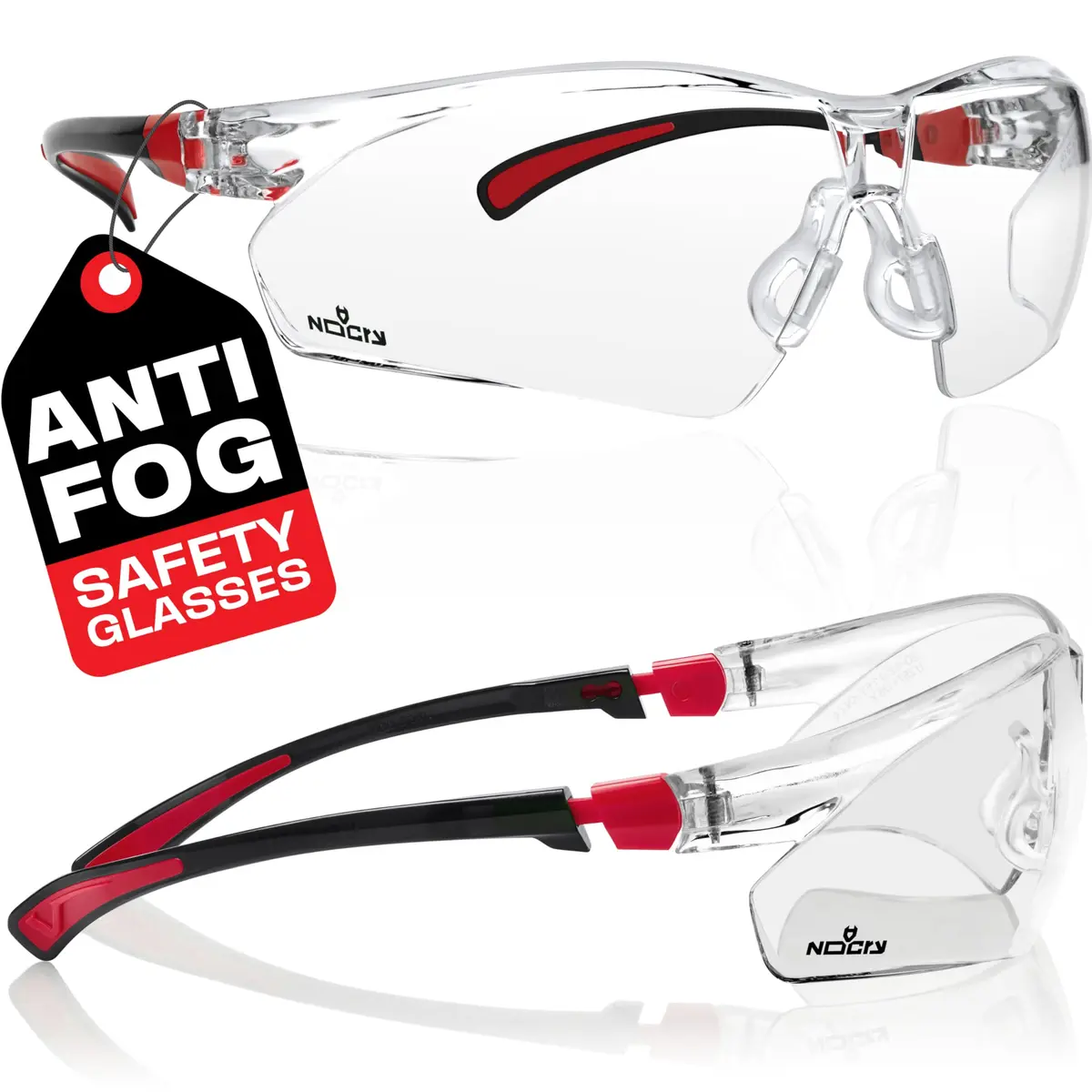 NoCry Clear Safety Glasses with Anti-Fog & Scratch Resistant Lenses | ANSI Z87 Certified Protective Eyewear - main product image