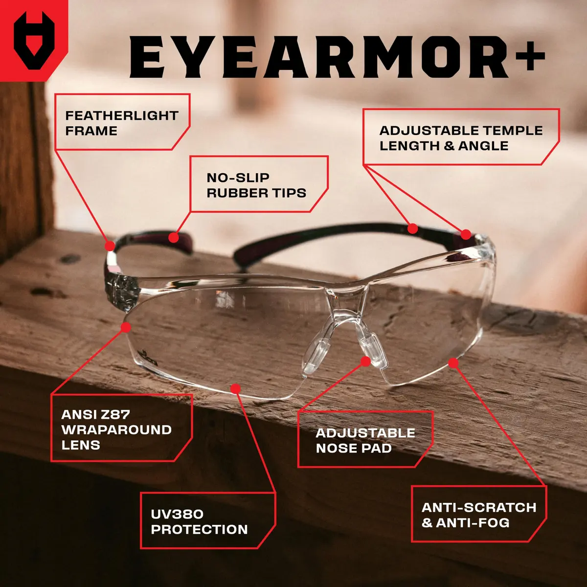 NoCry Clear Safety Glasses with Anti-Fog & Scratch Resistant Lenses | ANSI Z87 Certified Protective Eyewear - view 2
