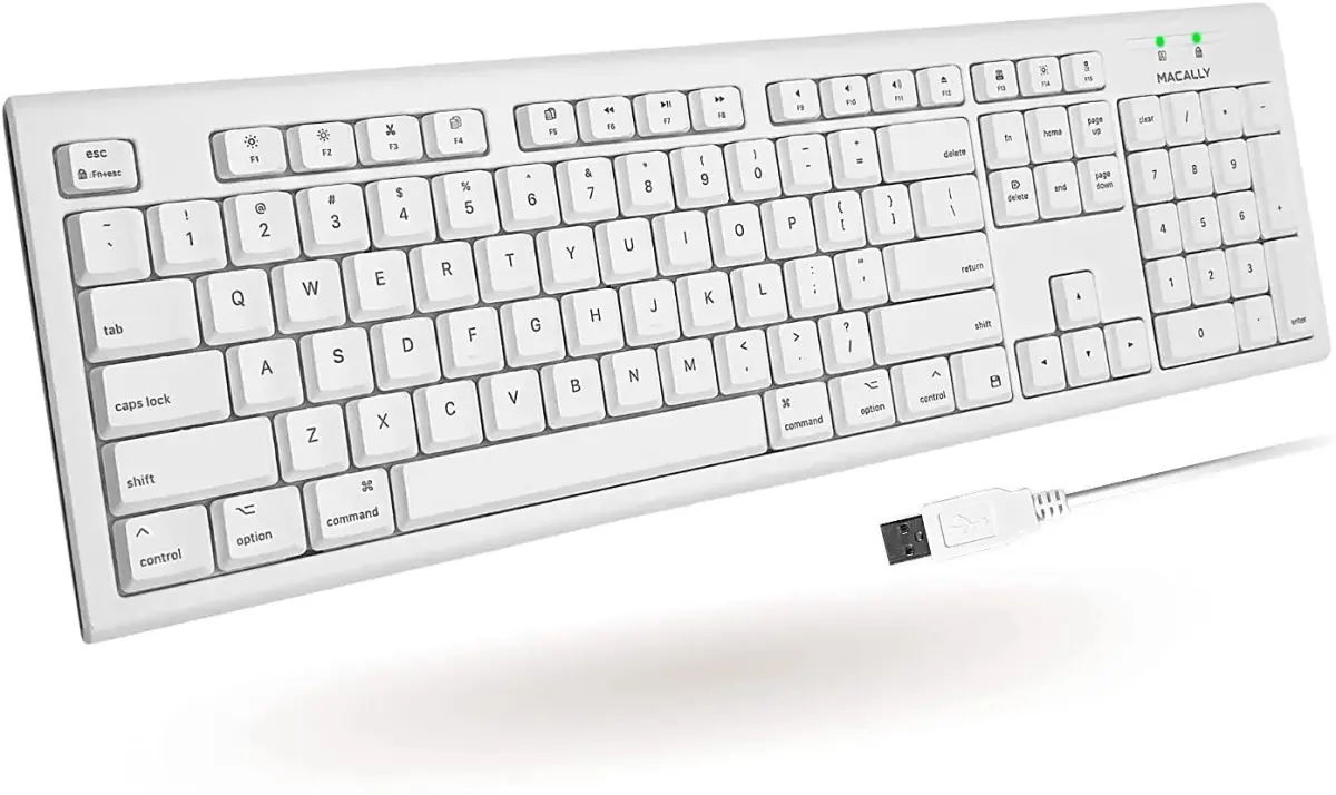 Macally QKEY Full-Size USB Wired Keyboard for Mac | 104-Key Layout, Numeric Keypad, Spill-Proof - main product image