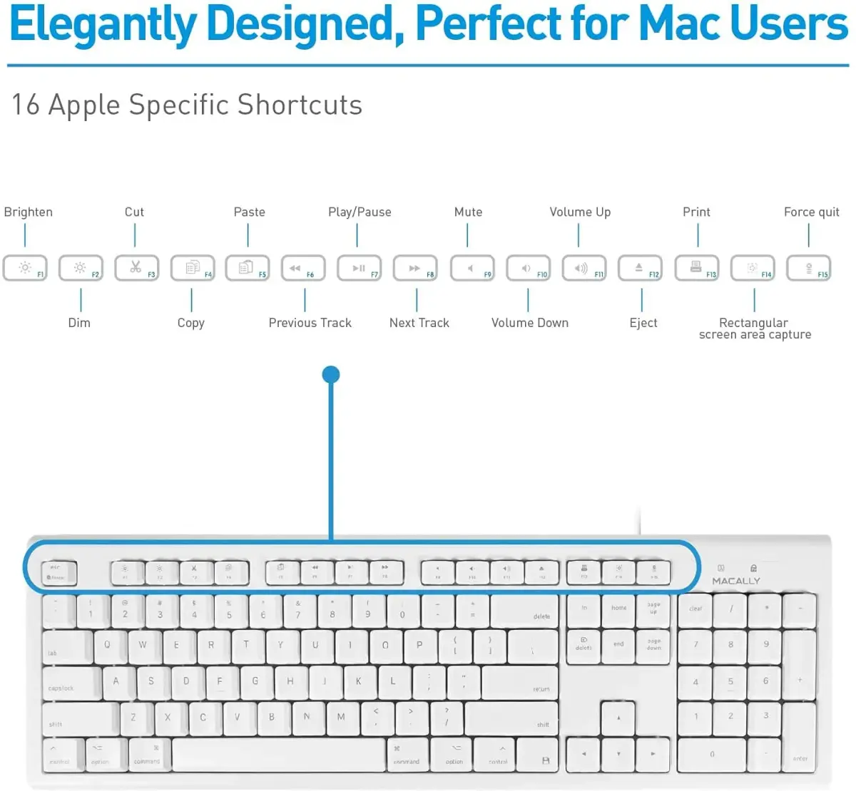 Macally QKEY Full-Size USB Wired Keyboard for Mac | 104-Key Layout, Numeric Keypad, Spill-Proof - view 6