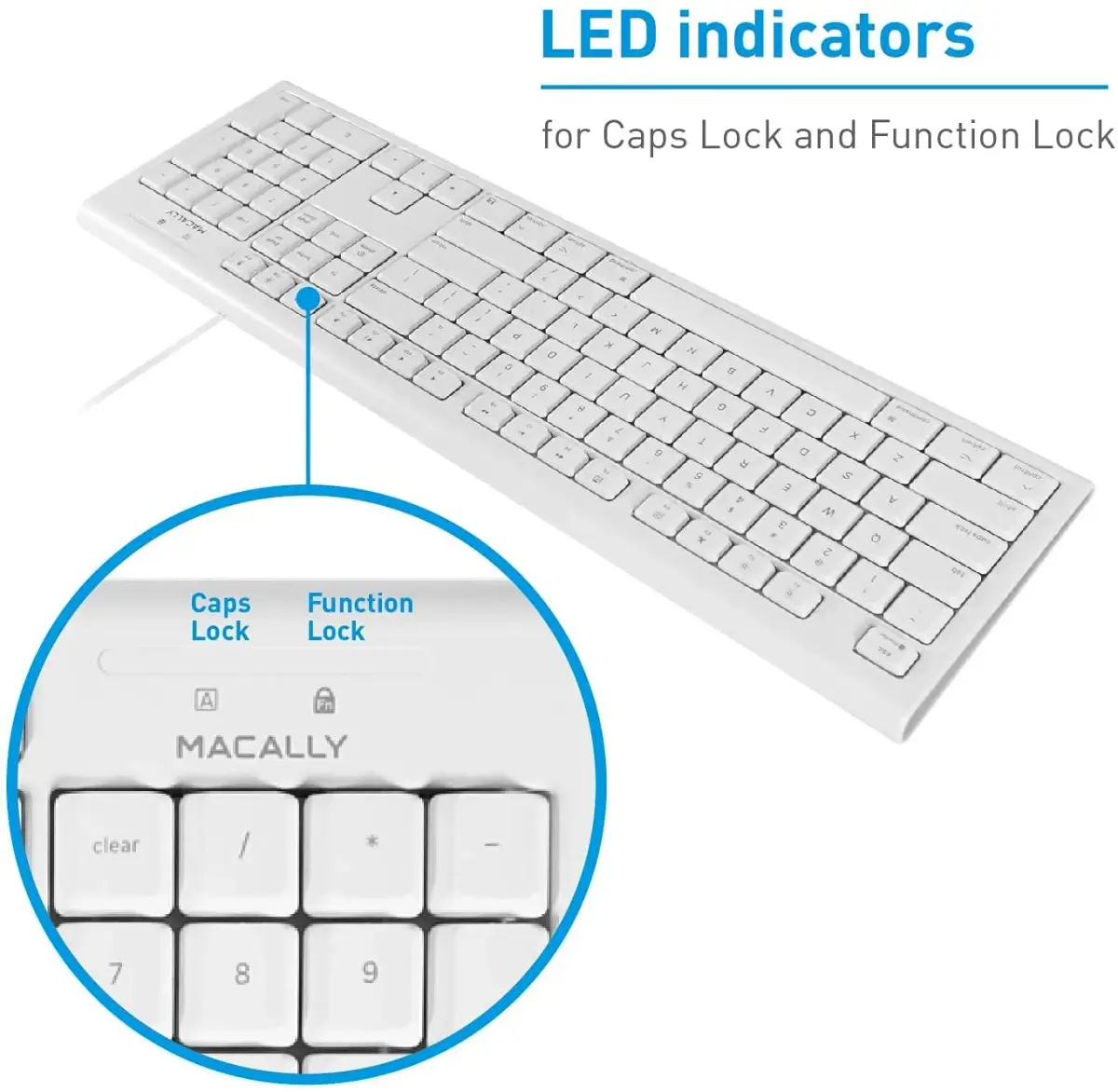 Macally QKEY Full-Size USB Wired Keyboard for Mac | 104-Key Layout, Numeric Keypad, Spill-Proof - view 7