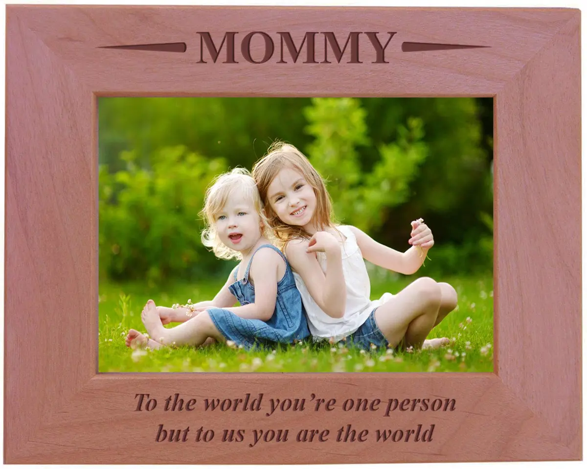 CustomGiftsNow Mommy - To the world you're one person but to us you are the world - Engraved Wood Picture Frame (5x7 Horizontal) | Classic Mother Gift - main product image