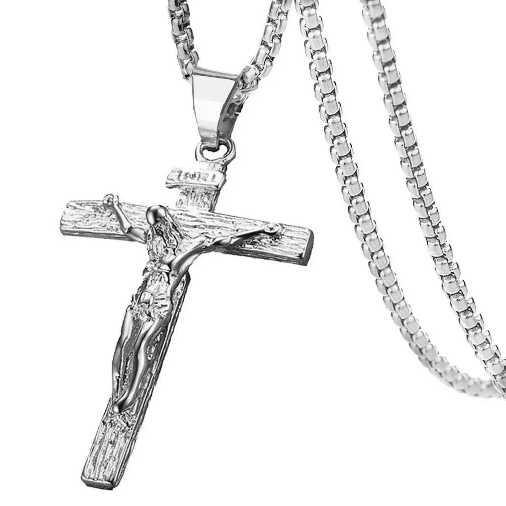 Axmerdal Stainless Steel Crucifix Cross Necklace Lord's Prayer | 24" Chain, Religious Faith Jewelry - main product image