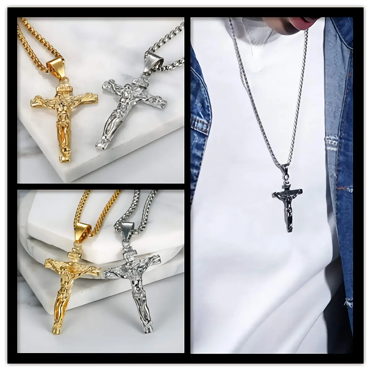 Axmerdal Stainless Steel Crucifix Cross Necklace Lord's Prayer | 24" Chain, Religious Faith Jewelry - view 6